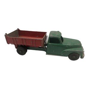 Hubley Vintage Diecast Green And Red #469 476 Kiddie Toy Dump Truck 9" Long x 3"